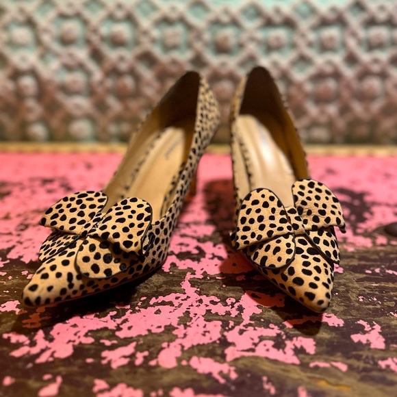 PIERRE DUMAS Leopard Bow silver heels sz 8 - Picture 4 of 12